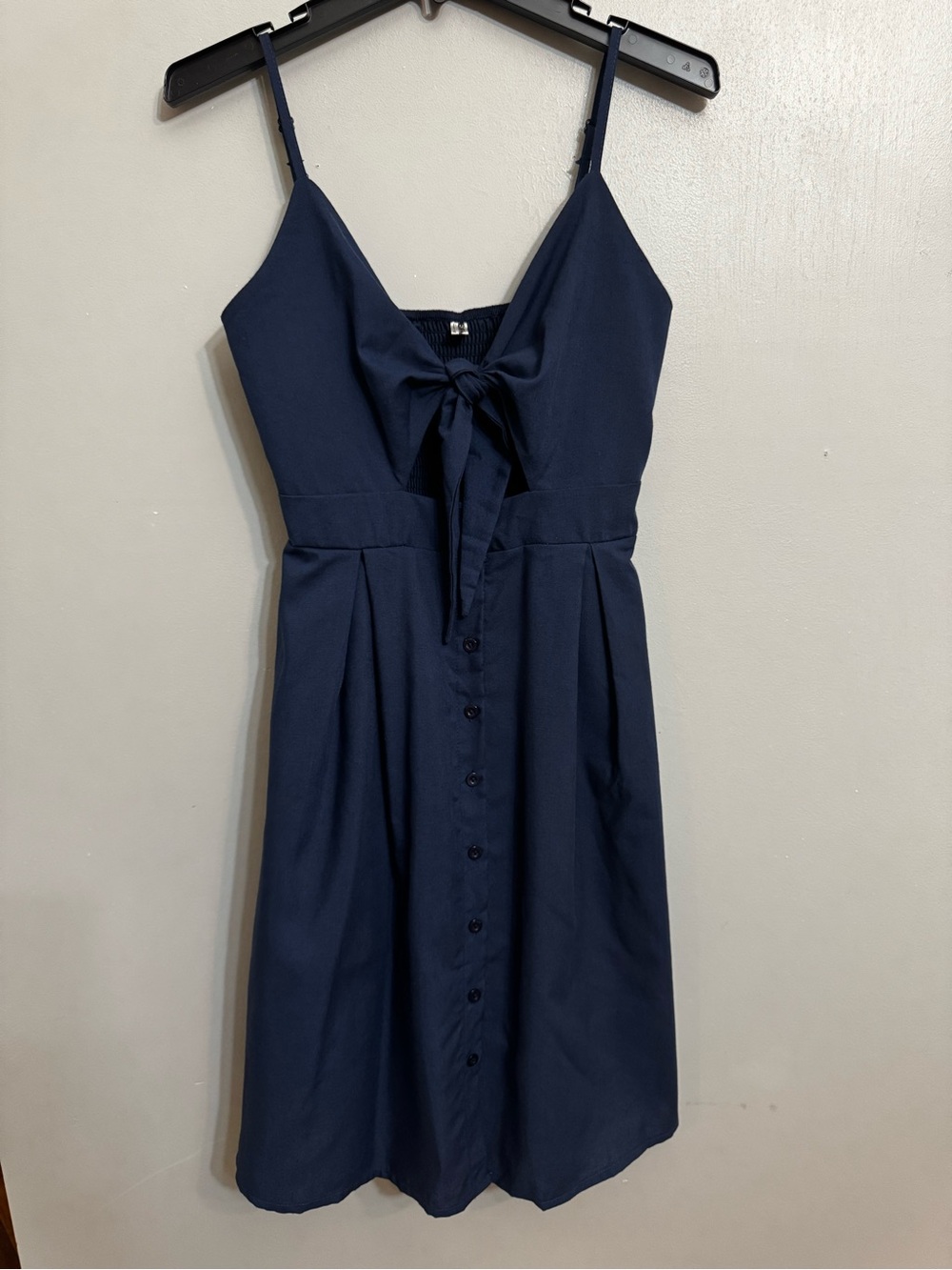 Sleeveless Navy Tie-Front Midi Dress